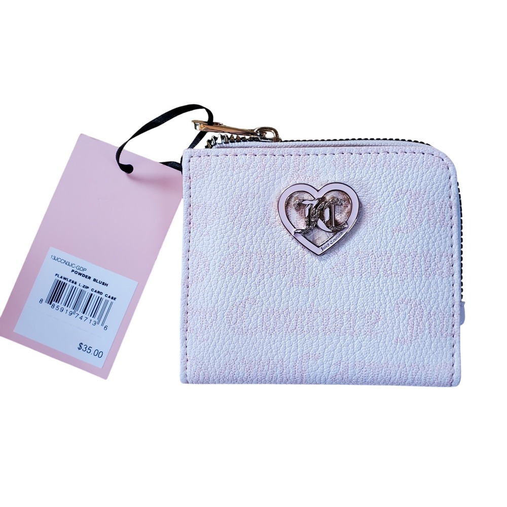 Juicy Couture Powder Blush Flawless L-Zip‎ Card Case Wallet NWT Heart Logo